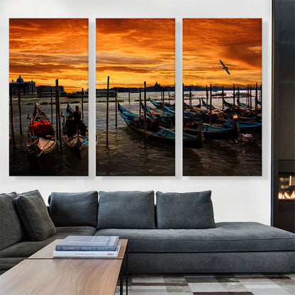 Gondolas Under an Amber Sunset Venice Italy