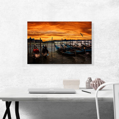 Gondolas Under an Amber Sunset Venice Italy