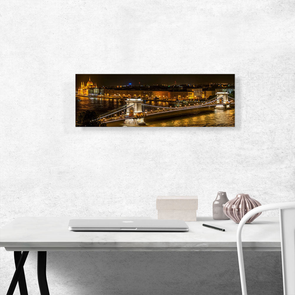 Budapest Capital of Hungary Chain Bridge and Parliament Night View Panoramic