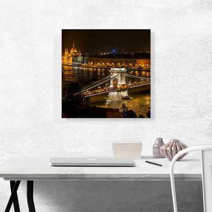 Budapest Capital of Hungary Chain Bridge and Parliament Night View Square