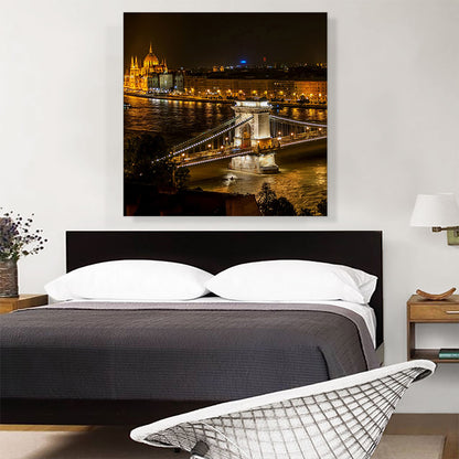 Budapest Capital of Hungary Chain Bridge and Parliament Night View Square
