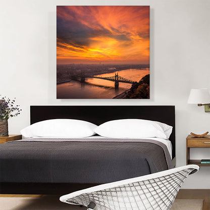 Budapest Orange Sunset Chain Bridge Square