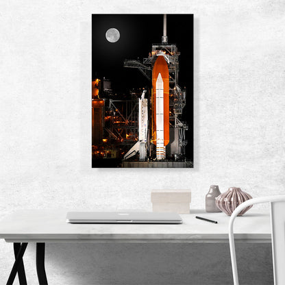 NASA Rocket Launch Pad With Full Moon