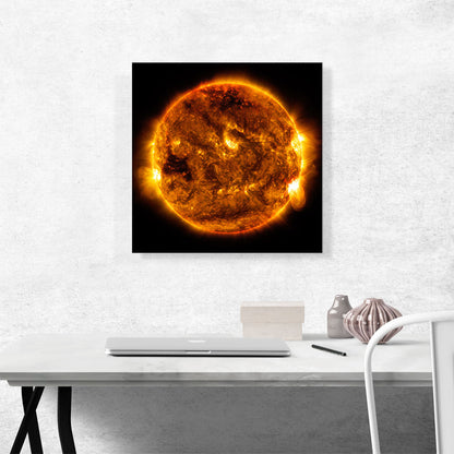 The Orange Sun With Solar Flares