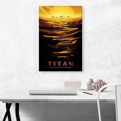 Titan Saturn's Largest Moon Ride the Tides Through the Throat of Kraken NASA Poster