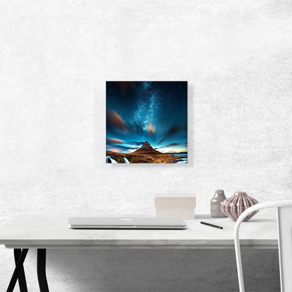 Dark Dusk Evening Mountain and Starry Sky