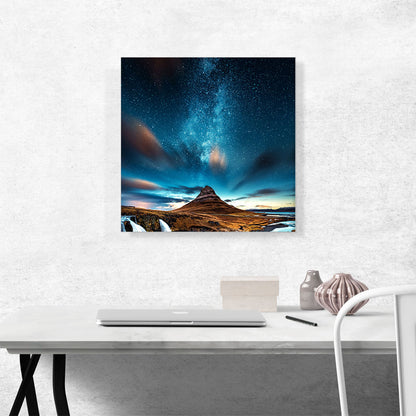 Dark Dusk Evening Mountain and Starry Sky