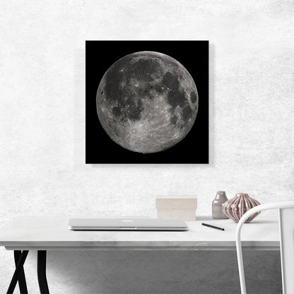 Full Moon at Night With Craters Stark Gray