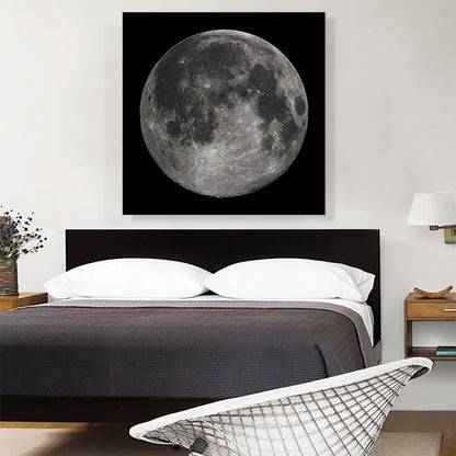 Full Moon at Night With Craters Stark Gray