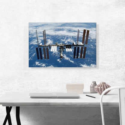 International Space Station Above a Blue Earth