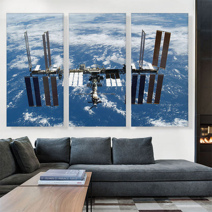 International Space Station Above a Blue Earth