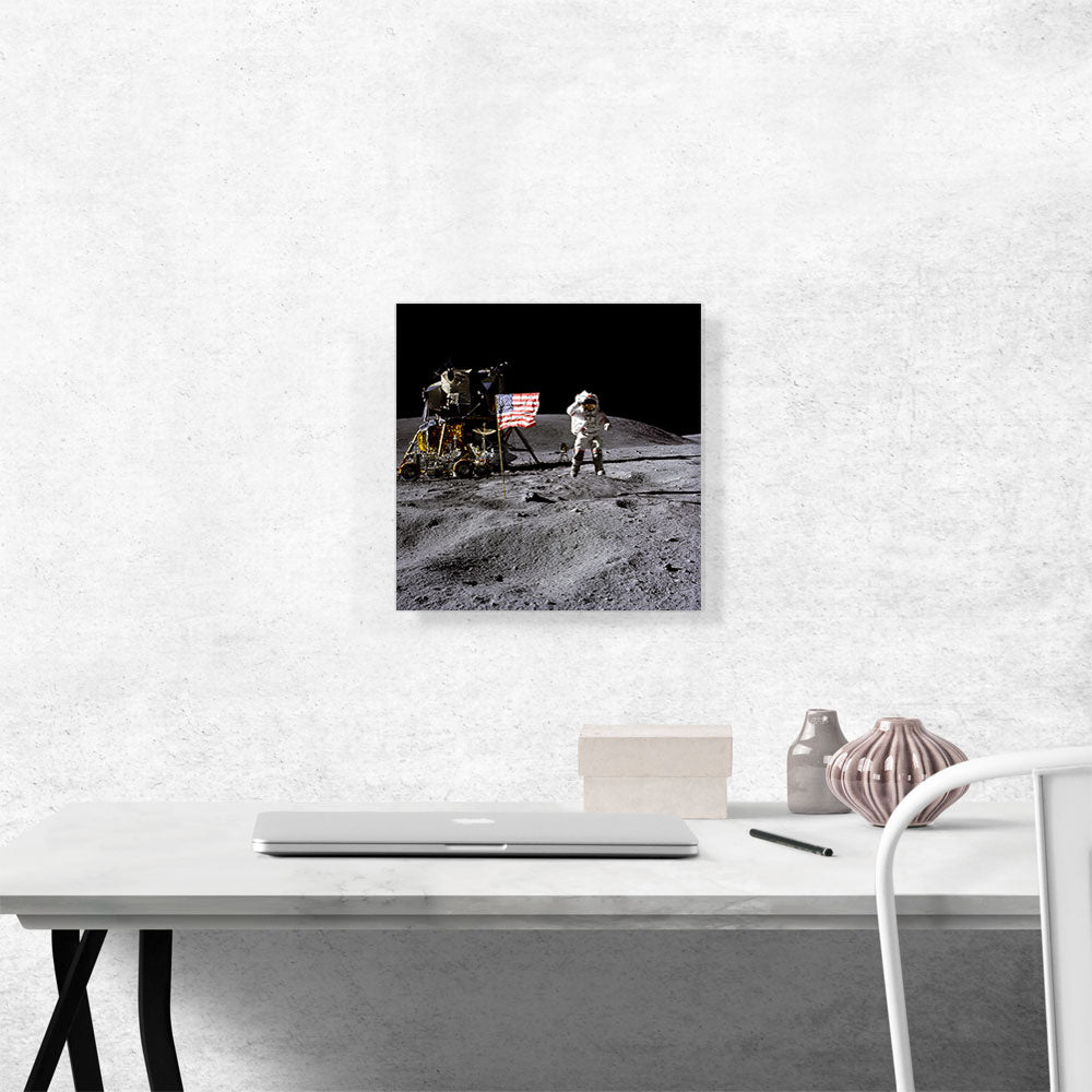 NASA Astronaut John Young Lands on the Moon with American Flag