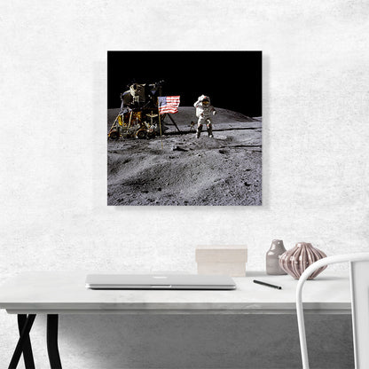 NASA Astronaut John Young Lands on the Moon with American Flag