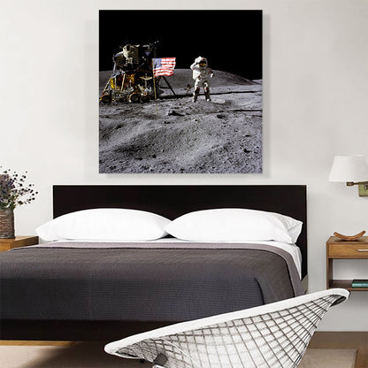 NASA Astronaut John Young Lands on the Moon with American Flag