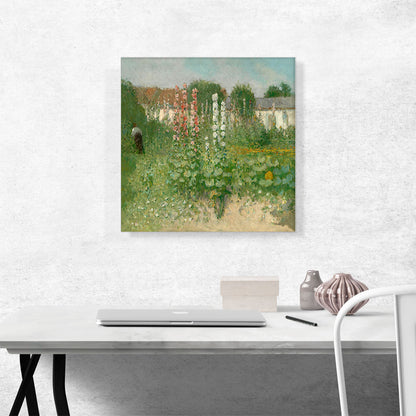 Garden With Hollyhocks
