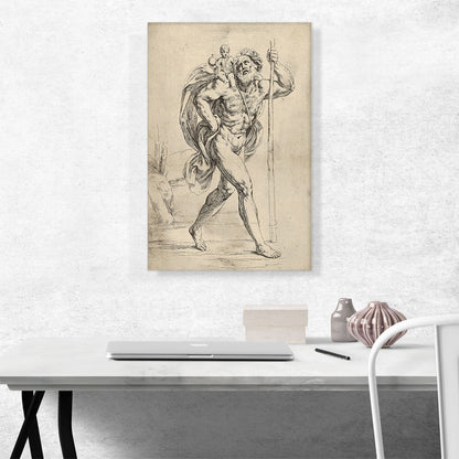Saint Christopher Walking With Infant Christ On Right Shoulder