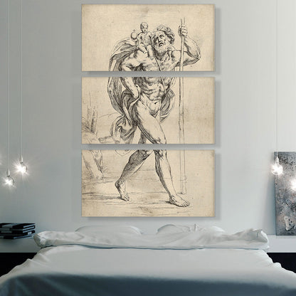Saint Christopher Walking With Infant Christ On Right Shoulder