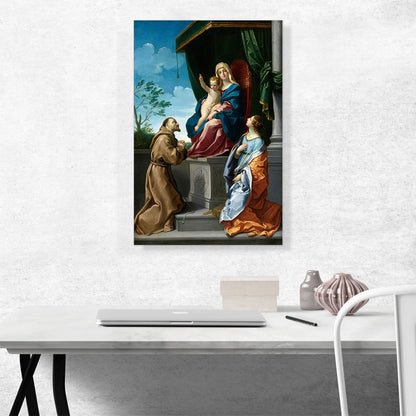 Virgin And Child Enthroned Saints Francis Catherine