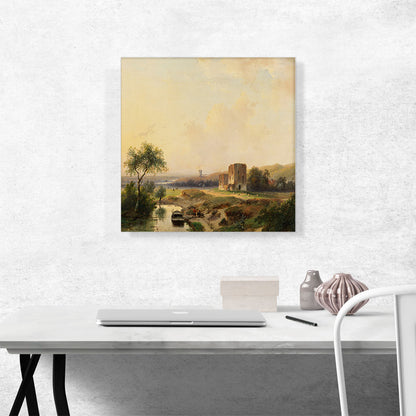 River Landscape Near Haarlem Windmill Ruins Of Brederode 1839