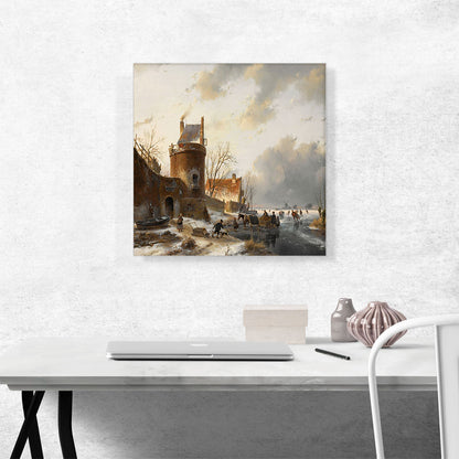Skaters On a Frozen River Near Donjon 1842
