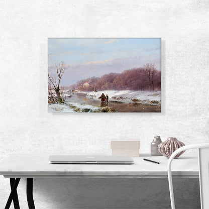 A Winter Landscape With Wood Gatherers On The Ice