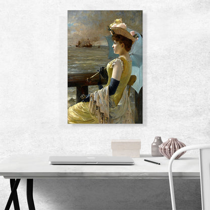 A Lady With a Parasol Looking Out To Sea