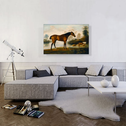Mr Ogilvie's Bay Racehorse on a Riverbank with a Group of Cows