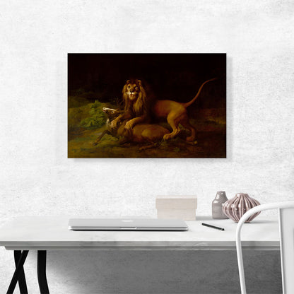 A Lion Attacking a Stag