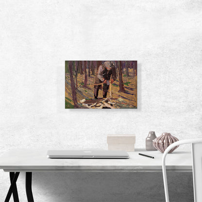 Man With Axe Splitting Wood Fall 1915