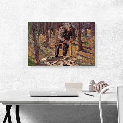 Man With Axe Splitting Wood Fall 1915