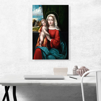 Madonna And Child Before Curtain With Mountainous Landscape