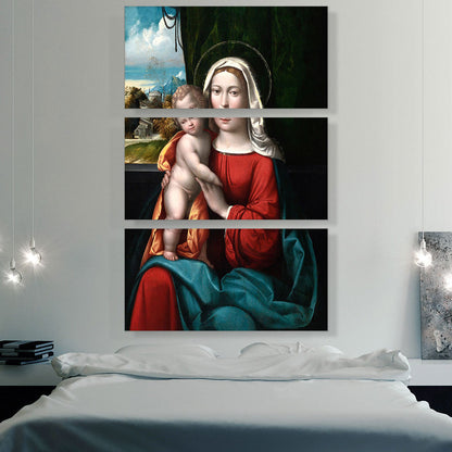 Madonna And Child Before Curtain With Mountainous Landscape
