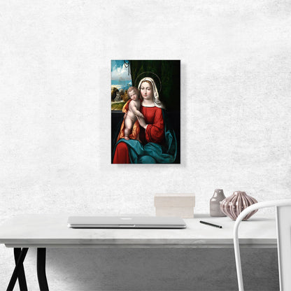 Madonna And Child Before Curtain With Mountainous Landscape