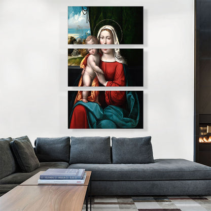 Madonna And Child Before Curtain With Mountainous Landscape