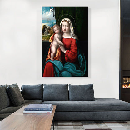 Madonna And Child Before Curtain With Mountainous Landscape