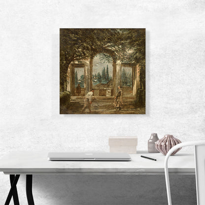 View Gardens At Villa Medici Rome With Statue Ariadne 1630