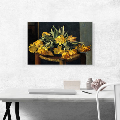 Double Yellow Tulips On a Wicker Chair