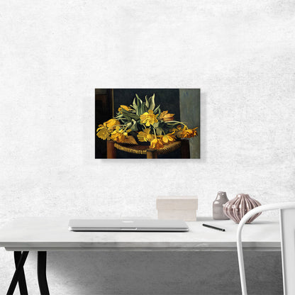 Double Yellow Tulips On a Wicker Chair