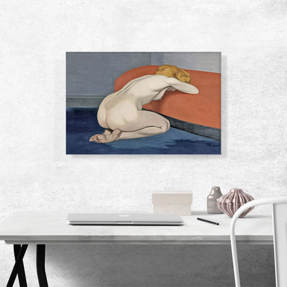 Naked Woman Kneeling In Front Of Red Couch 1915