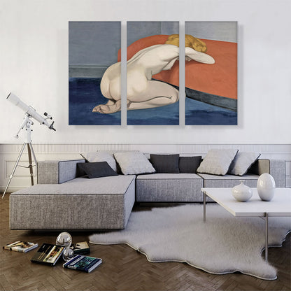 Naked Woman Kneeling In Front Of Red Couch 1915