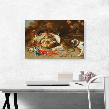 Squirrel Hamster Basket Mushrooms Fruit Flowers Monkey Caught Stealing Fruit By Dog