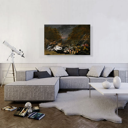 Still Life Swan Birds Rabbits Fruit Vegetables Landscape Beyond