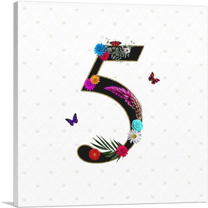 Flower Plant Butterfly Alphabet Number 5 Five Numeral