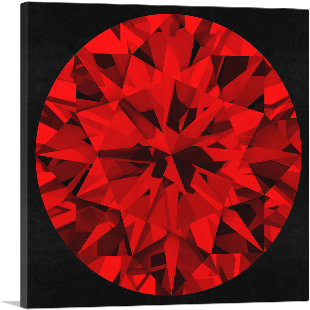Red on Black Round Brilliant Cut Diamond Jewel
