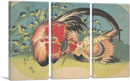 Rooster, Hen and Chicken with Spiderwort 1830