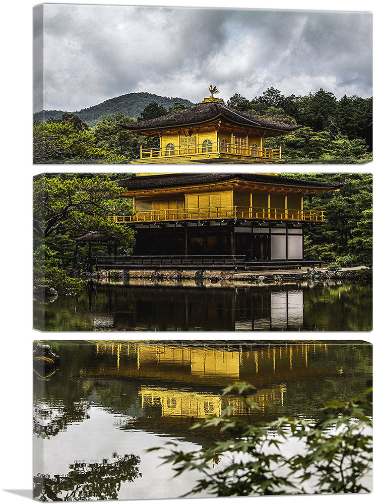 Yellow Temple on a Pond Kyoto Japan