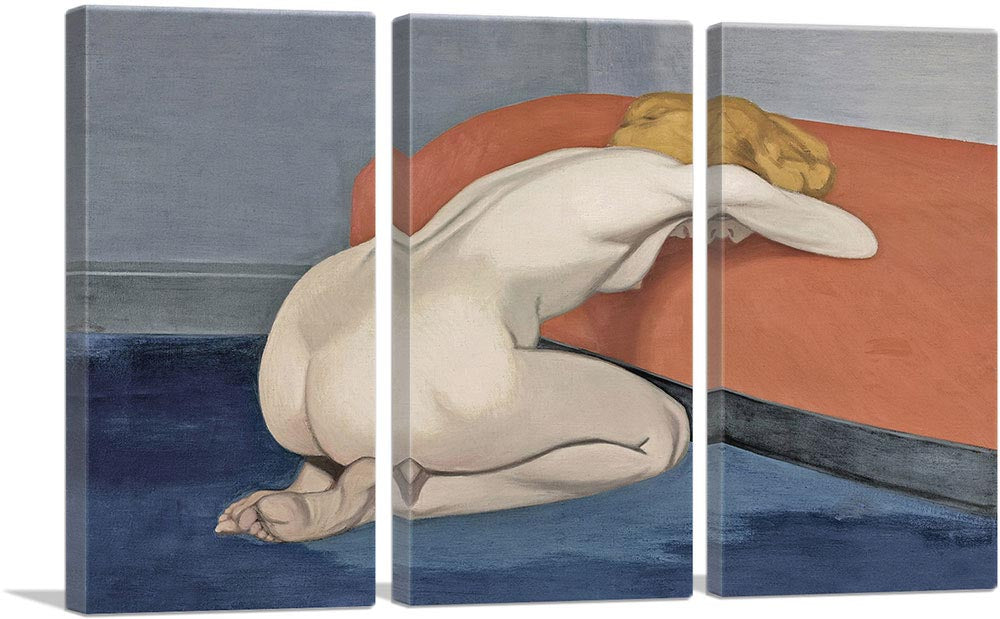 Naked Woman Kneeling In Front Of Red Couch 1915